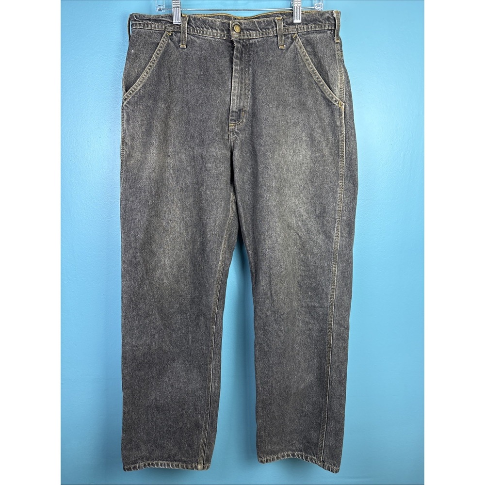 VTG 90s Y2K Polo Jeans Ralph Lauren Mens 34x32 Black Carpenter Jeans Cinch Back